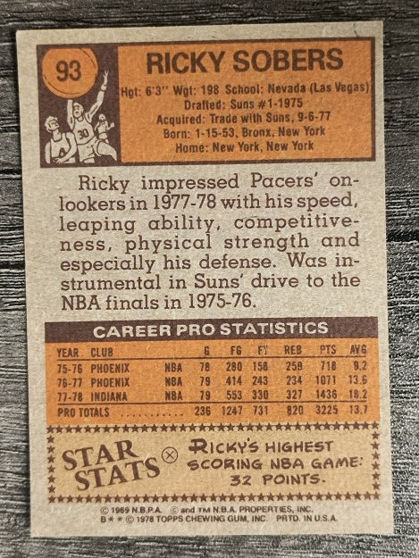 1978-79 Topps #93 Ricky Sobers (EX)