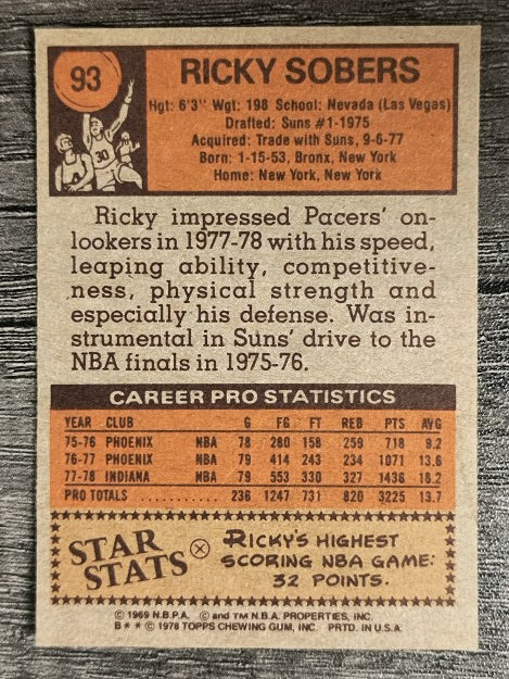 1978-79 Topps #93 Ricky Sobers (NM)