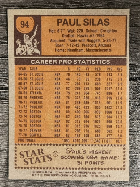 1978-79 Topps #94 Paul Silas (EX)