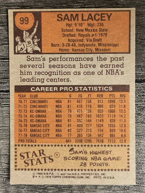 1978-79 Topps #99 Sam Lacey (VGEX)
