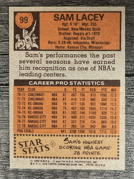 1978-79 Topps #99 Sam Lacey (EX)