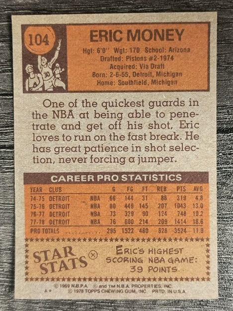 1978-79 Topps #104 Eric Money (EXMT)