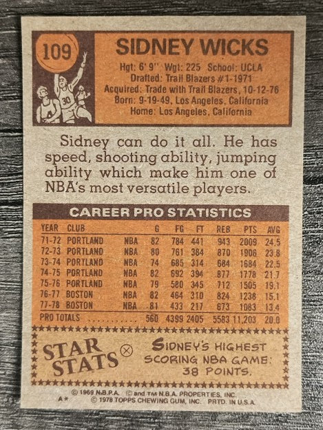 1978-79 Topps #109 Sidney Wicks (NM)