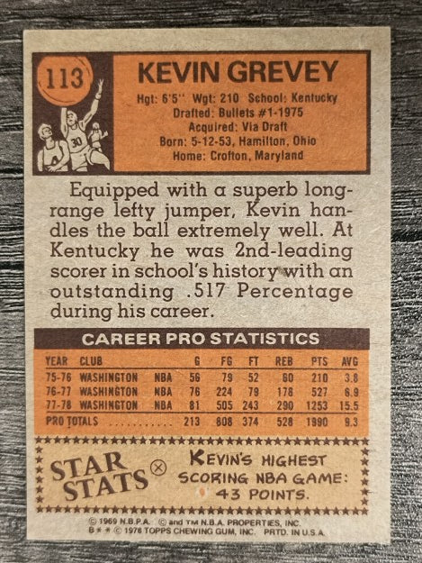 1978-79 Topps #113 Kevin Grevey (EX)