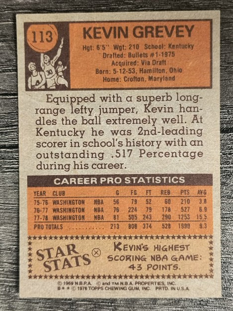 1978-79 Topps #113 Kevin Grevey (POOR)