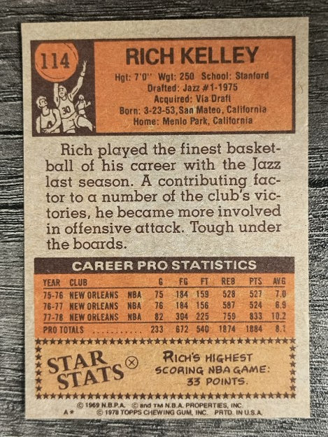1978-79 Topps #114 Rich Kelley (EXMT)