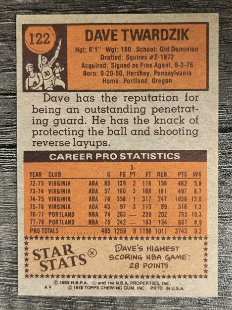 1978-79 Topps #122 Dave Twardzik (EX)