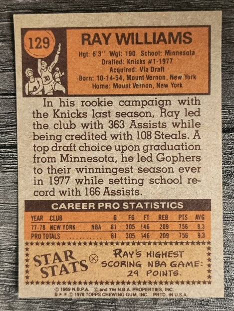 1978-79 Topps #129 Ray Williams RC (NM)