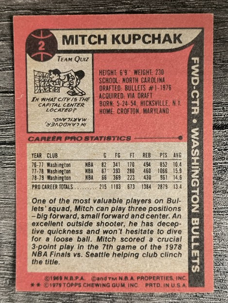 1979-80 Topps #2 Mitch Kupchak (EXMT)