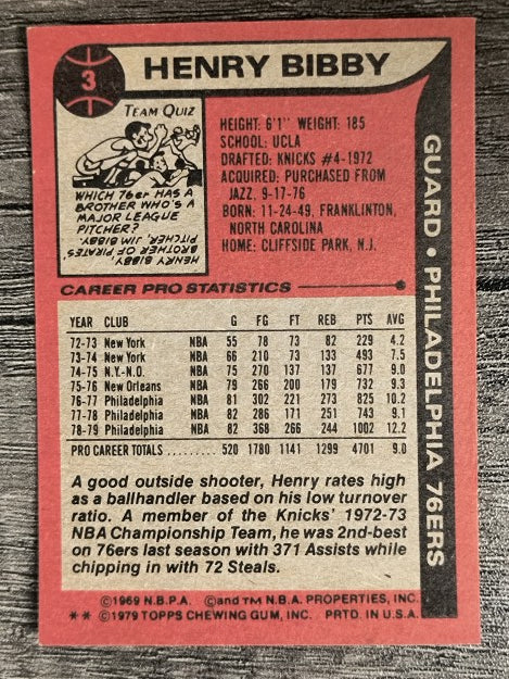 1979-80 Topps #3 Henry Bibby (EXMT)