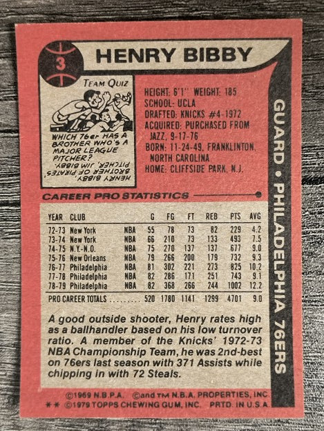 1979-80 Topps #3 Henry Bibby (EXMT)