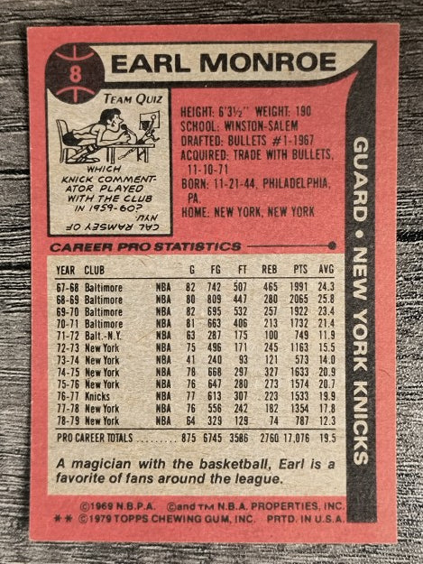 1979-80 Topps #8 Earl Monroe (EXMT)