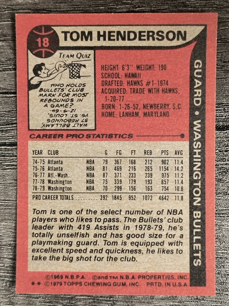 1979-80 Topps #18 Tom Henderson (NMMT)