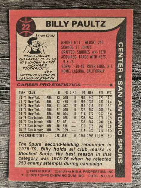 1979-80 Topps #22 Billy Paultz (EXMT)