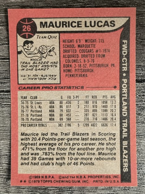 1979-80 Topps #26 Maurice Lucas (EXMT)