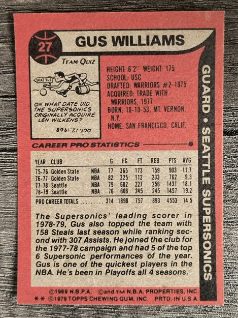 1979-80 Topps #27 Gus Williams (EXMT)
