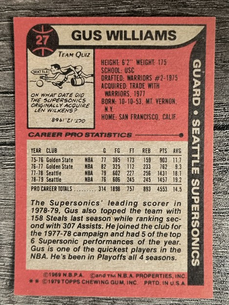 1979-80 Topps #27 Gus Williams (EXMT)
