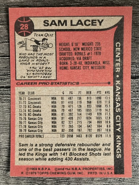 1979-80 Topps #28 Sam Lacey (EX)