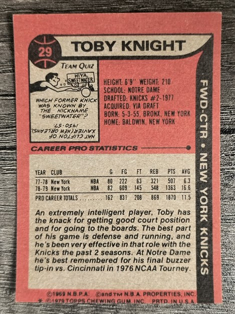 1979-80 Topps #29 Toby Knight (EX)