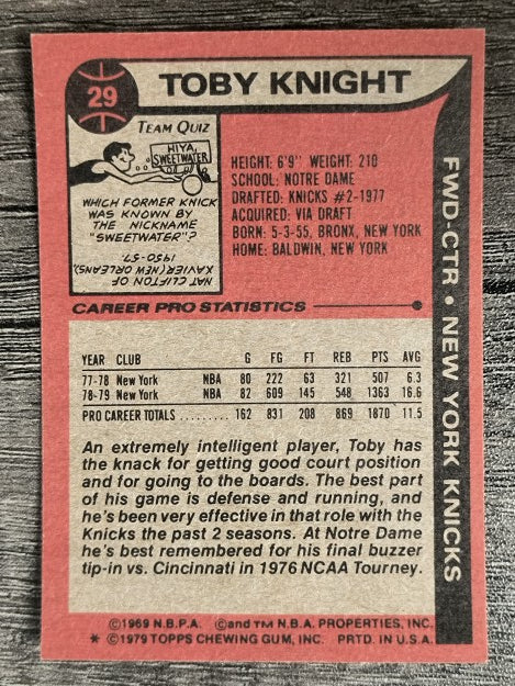 1979-80 Topps #29 Toby Knight (NM)