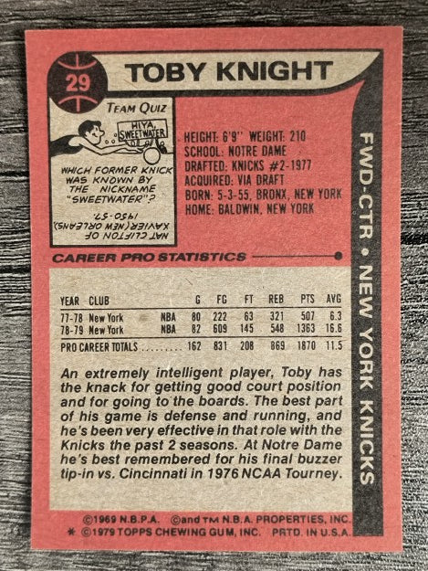 1979-80 Topps #29 Toby Knight (NM)