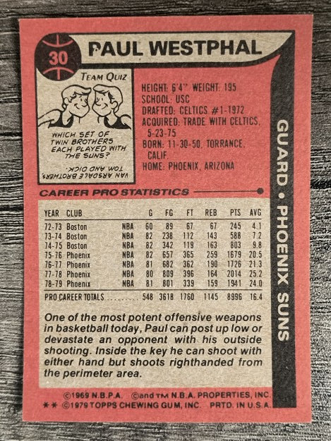 1979-80 Topps #30 Paul Westphal AS1 (NM)
