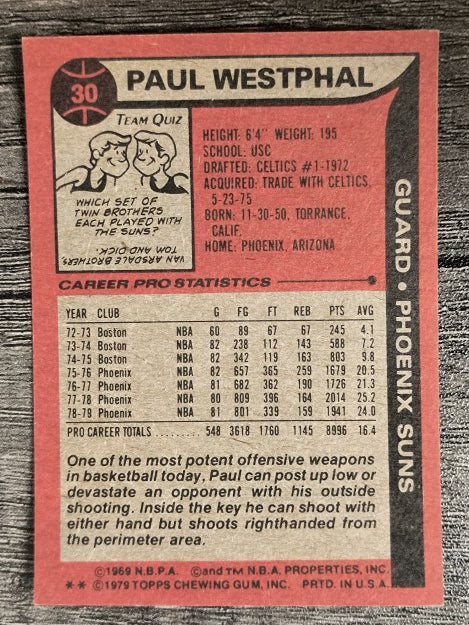 1979-80 Topps #30 Paul Westphal AS1 (EXMT)