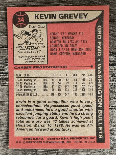 1979-80 Topps #34 Kevin Grevey (EXMT)