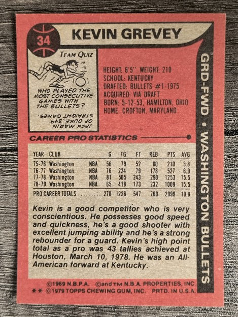 1979-80 Topps #34 Kevin Grevey (EXMT)