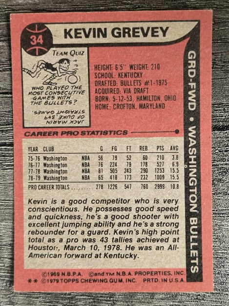1979-80 Topps #34 Kevin Grevey (EXMT)