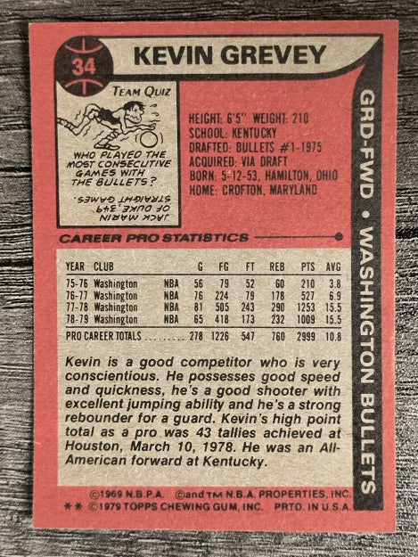 1979-80 Topps #34 Kevin Grevey (EXMT)
