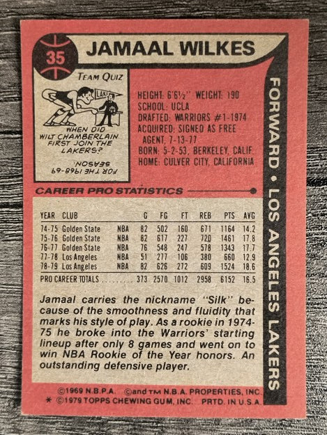 1979-80 Topps #35 Jamaal Wilkes (VGEX)