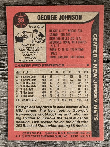 1979-80 Topps #39 George Johnson (EXMT)