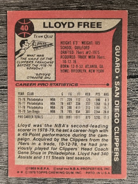 1979-80 Topps #40 Lloyd Free AS2 (EX)