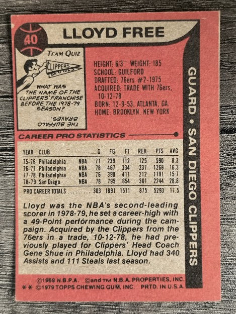 1979-80 Topps #40 Lloyd Free AS2 (VG)