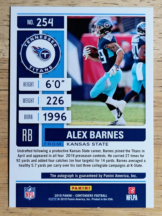 2019 Panini Contenders Playoff Ticket #254 Alex Barnes AU/99