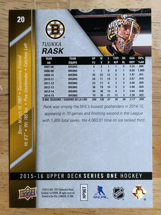 2015-16 Upper Deck #20 Tuukka Rask