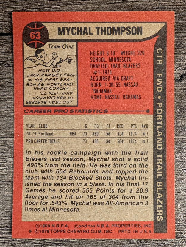 1979-80 Topps #63 Mychal Thompson RC (EXMT)