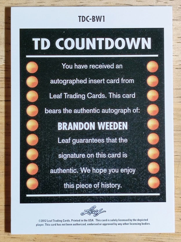 2012 Leaf Ultimate Draft TD Countdown #TDCBW1 Brandon Weeden/37