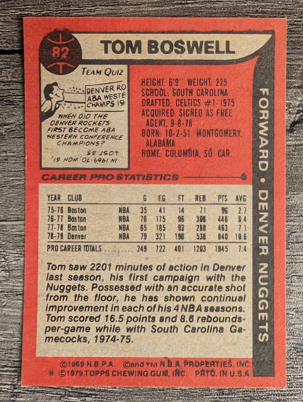 1979-80 Topps #82 Tom Boswell (NM)