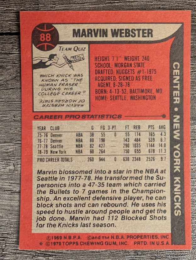 1979-80 Topps #88 Marvin Webster (NM)