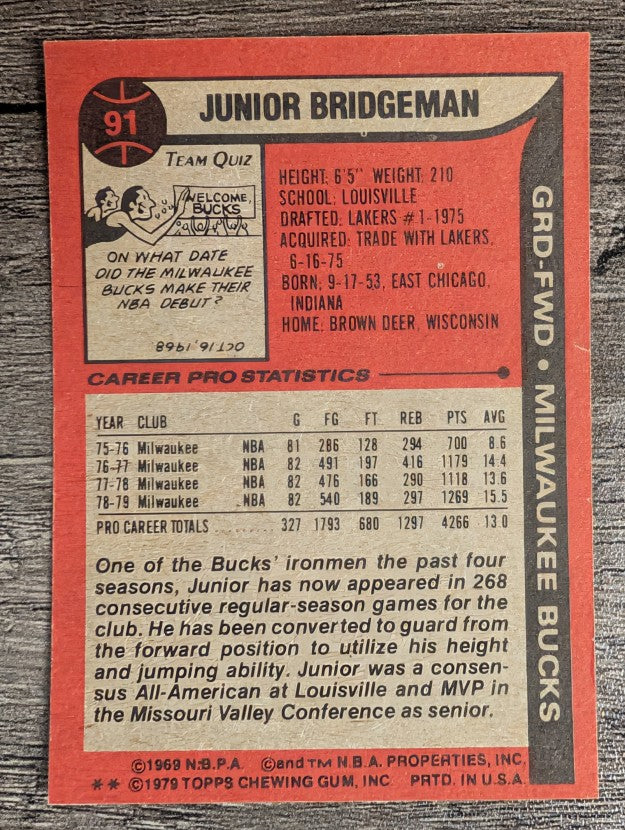 1979-80 Topps #91 Junior Bridgeman (NM)