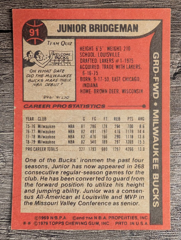 1979-80 Topps #91 Junior Bridgeman (EXMT)