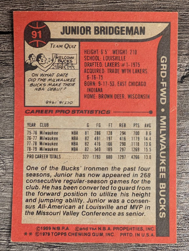 1979-80 Topps #91 Junior Bridgeman (VGEX)