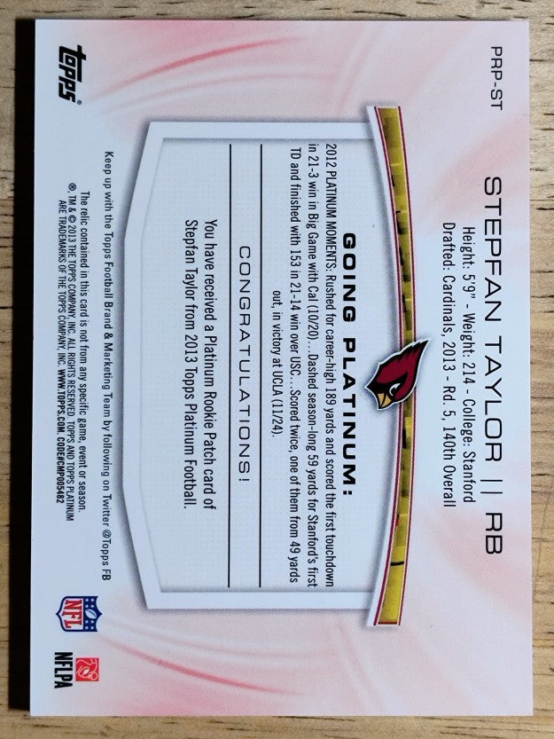 2013 Topps Platinum Rookie Jersey Patch #PRPST Stepfan Taylor