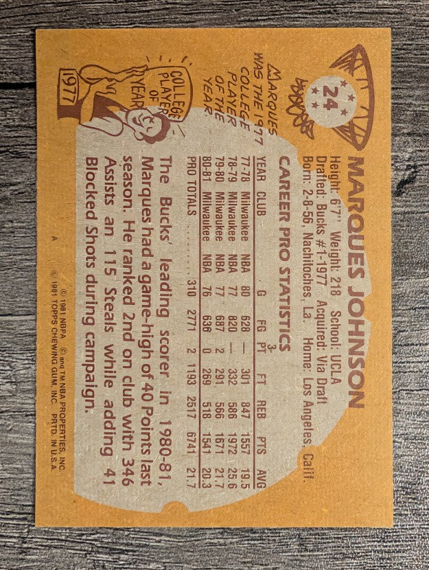 1981-82 Topps #24 Marques Johnson