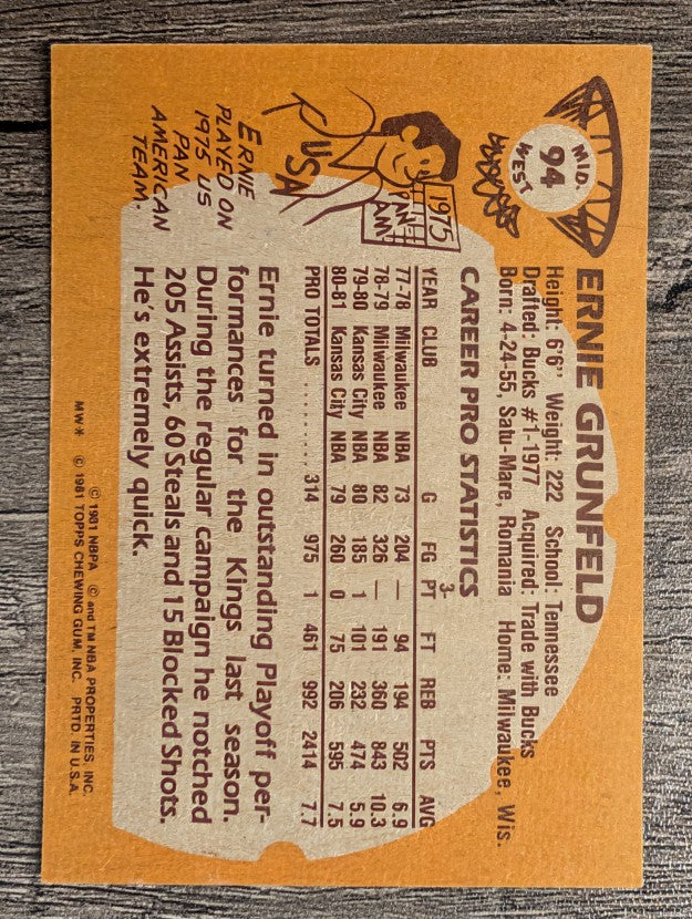 1981-82 Topps #MW94 Ernie Grunfeld RC