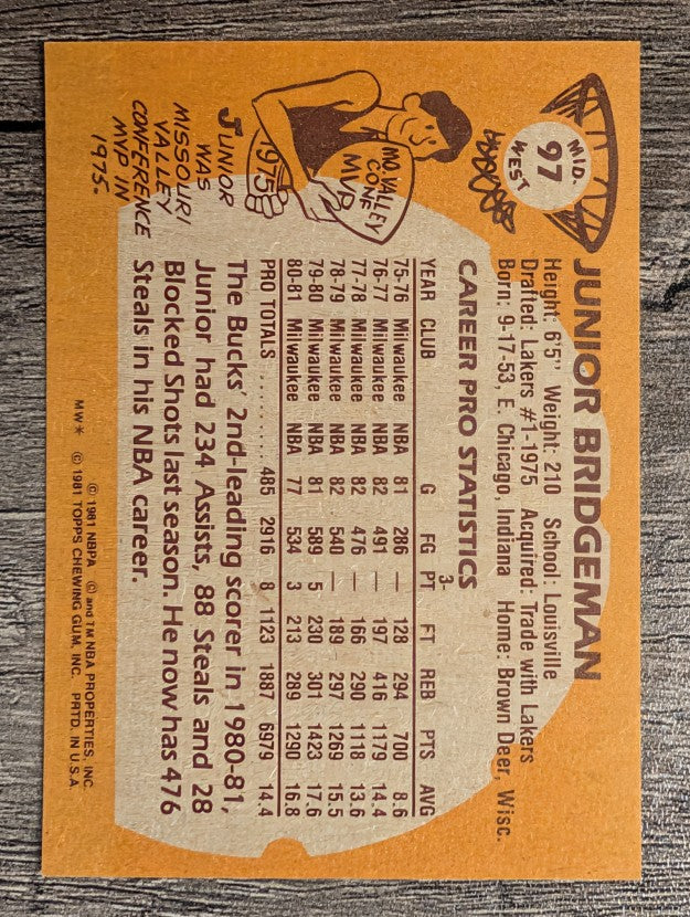 1981-82 Topps #MW97 Junior Bridgeman