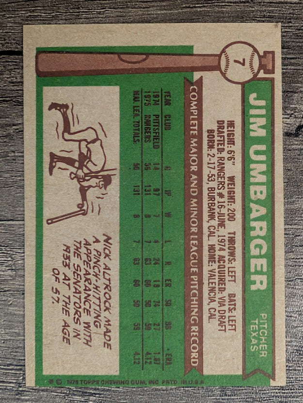 1976 Topps #7 Jim Umbarger RC (EXMT)