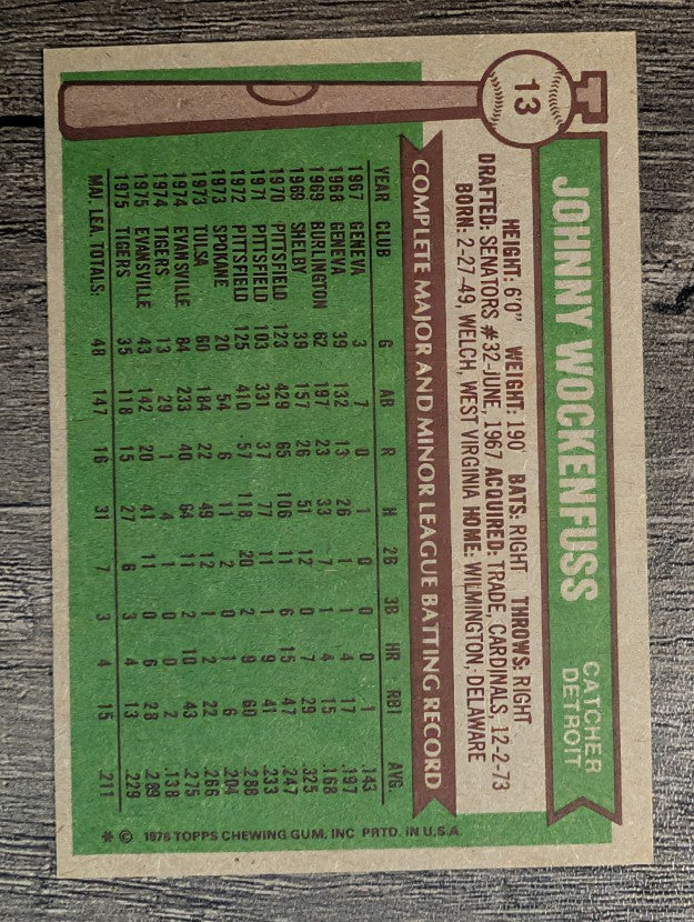 1976 Topps #13 John Wockenfuss RC (EXMT)